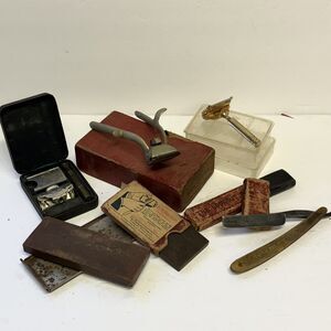 Antique Barber Tools Lot Clippers Razors Stones Plus Original Boxes